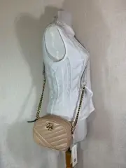 NWT Tory Burch Devon Sand Kira Chevron Small Camera Bag $378