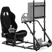 Dardoo g923 Racing Simulator Cockpit with Monitor Mount and Black Seat Adjustable Fits For Logitech g29 g920, Thrustmaster t300 Simulated Cockpit Without Shifter, Wheel, Pedals and Display