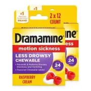Dramamine Less Drowsy Motion Sickness Relief, 12 Chewables (2 Pack) - Travel Saf