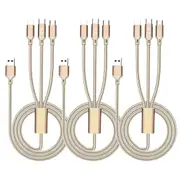 3 in 1 Multi USB Charger Charging Cable Cord with 3 Type-C Plug Nylon Braided