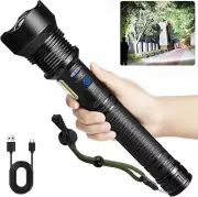 High Lumens Adjustable Focus Tactical Flashlight, USB Rechargeable & Waterproof