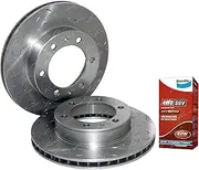 2 x Drilled + Slotted Front Disc Brake Rotors + Bendix Pads for Toyota Hilux GGN25R KUN25R KUN26R TGN26R 4cyl 2.7L 2TR 3.0L 1KD V6 4.0L 1GR 2005 2006 2007 2008 2009 2010 2011 2012 2013 2014 2015 2016