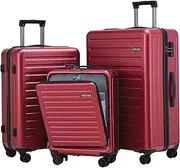 [TydeCkare] 3Pcs (20/24/28) Luggage Set, Hardshell Lightweight Only 20" with Front Pocket, 21.65 * 15.35 * 7.87" Fits Overhead Cabin, 24" (26 * 17.7 * 10.2") and 28" (19.68 * 11.81 * 29.92") Checked Luggage, Red