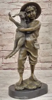 Antique Style RARE Bronze Sculpture Farm Boy with Lamb Statue Figure Figurine