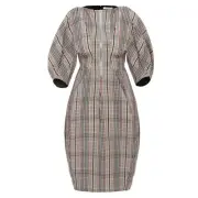 CELINE SILK & WOOL PLAID PRINTED DRESS WITH PUFF SLEEVES SIZE 36 PHOEBE PHILO