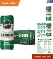 Kombucha - Organic Sparkling Live Cultured Drink - No Sugar Lemon Lime Mint -...