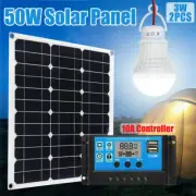 50W Solar Panel Battery Charger +2Pcs 3W Light Bulb+10A Controller For Camping