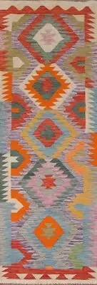 Flatweave Reversible Tribal Kilim Kelim Runner Rugs Handwoven Wool Carpets 3x10