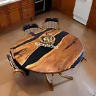 Black Epoxy Resin Coffee Table Top, Round Wooden Epoxy Table Top Home & Bar Deco