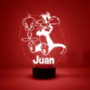 Sylvester & Tweety, Personalized FREE, LED Night Light Lamp w/ Remote Control