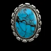 Size 7 Large Blue Kingman turquoise statement ring Sterling silver Navajo