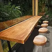 SHANGDAOYU Rectangular Kitchen Table with Bright Edge, Solid Wood Bar Table, for Kitchen, Breakfast, Living Room, Party Room, Saloon (with 4 Stools, Brown) (47.2 cm/120 cm)