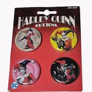 DC Comics Harley Quinn Carded Set of 4 Round Comic Art Buttons Set #2 New