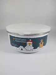 New Vintage Set of 4 Enamelware Christmas Theme Nesting Bowls with Lids - CT14