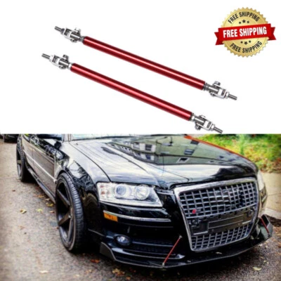 Red Front Bumper Lip Splitter Strut Rod Tie Support Bars Adjust 8"-11" For Audi