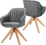 Giantex Swivel Accent Chair Set of 2, Ergonomic Armchairs with Linen Fabric Cover & Sponge Filling, Beech Wood Legs, Morden Writing Desk Chairs for Home Office, Study Room, Bedroom (Grey)