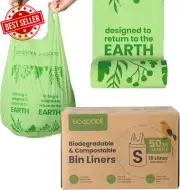 Compostable Bin Liners 18L 50pk Biodegradable Kitchen Bags w/ Tie Handl