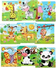 Lekebobor Toddler Puzzles for Kids 3-8 Years Old, 9 Pieces Animals Wooden Jigsaw Puzzles, Preschool Educational Learning Toys for Toddlers (9 Pack)