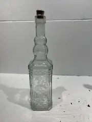 Holiday Glass Decorating Bottle 12” H Clear w/Raised Design & Cork-NEW