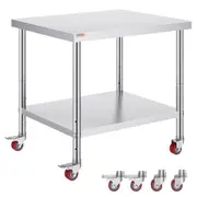 30x36x34 Inch Stainless Steel Work Table 3-Stage Adjustable Shelf with 4 Wheels Heavy Duty Commercial Food Prep Worktable with Brake for Kitchen Prep