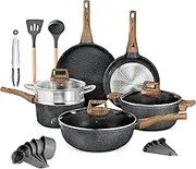 Bakken-Swiss 14-Piece Kitchen Cookware Set – Granite Non-Stick – Eco-Friendly – for All Stoves & Oven-Safe - Marble coatin