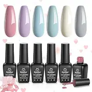 beetles Gel Polish Gel Polish Nail Set 6 Colors Ultimate Morandi Nude Pink White Blue Gel Nail Polish 6 Colors Daydream Verses Collection Soak Off Uv Diy Manicure Kit New Nail Trend for Women Girls