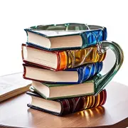 Painted Book Stack Coffee Mug Novelty Glass Cup in Vintage Book Design-Style 2