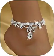 [DarBudMay] Sexy Shining Rhinestone Chain Anklet Bracelet,Crystal Waterdrop Anklets,Boho Foot Chain Anklet Bracelet Rhinestone Leg Bracelet Jewelry for Women