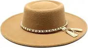 [Hcclijo] Summer Wool Felt Jazz Fedora Hats Chain Men Women Wide Brim Panama Trilby Cap Winter