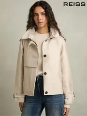 Reiss Neutral Mila Short Trench Coat With Cotton (AD6392) | $510
