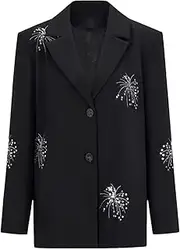 [Zadaos] Women's Embroidery Drape Patchwork Solid Single-Breasted Blazers Slim Design Suit Jackets Black XL(12)