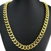 Mens Cuban Link Chain Gold Plated 10mm wide 26" long Gifts under $25