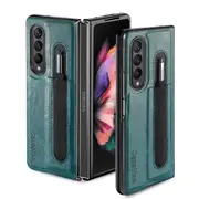 Caseneo Samsung Galaxy Z Fold 5 5G Phone Case with S Pen Holder, PU Leather Protective Case with Flip Cover and Kickstand (Cyan Blue)