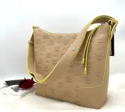 AUTH NWT MCM Klara Monogram Logo Leather Medium Shoulder Bag-Croissant