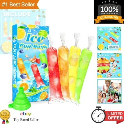 100 Packs Disposable Ice Pop Bags Popsicle Bags with Silicone Funnel for Ice ...