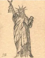 Metal Hall of Fame Original Pencil Drawing New York Signed Statue Liberty OOAK