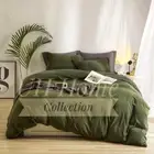 8 Pcs Dyed Plain Olive Green Bed Sheet Set With Quilt, Pillow And Cushions Cover
