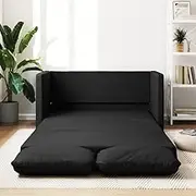 Floor Sofa Bed, 2-in-1 Black Faux Leather Convertible Sleeper Couch for Living Room, Apartment, Bedroom