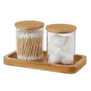 Glass Qtip Holder with Vanity Tray, Apothecary Jars Bathroom Accessories Bath...