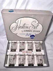 Libbey Hostess Glassware Set 22k Prancing Colts 8 in Original Box VTG MCM