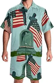 [KQNZT] Men's Hawaiian Short Set, Mens Short Sets 2 Piece Outfits, Men Vacation Outfits, Mark Napier Flag, Mens Matching Shirt and Shorts Set