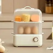 Egg Steamer Multi-Function Egg Steamer Dual Capacity Anti-Drying Automatic Power-Off for Cleaning Removable Pan for Easy Cleaning and Storage for Home Use Dormitory