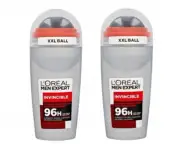 2 x L'OREAL Men Expert Invincible Roll On XXL Ball 96h Anti-Perspirant Deodorant