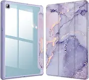 [FINTIE] Hybrid Slim Case for Samsung Galaxy Tab S6 Lite 10.4 Inch 2024/2022/2020 with S Pen Holder, Shockproof Cover with Clear Transparent Back Shell, Lilac Marble