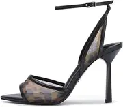 [YIYA] Women's Black Mesh Slingback Kitten Heels Sandals Open Peep Pointed Toe Stiletto High Heels Ankle Buckle Strap Summer Party Dress Pumps Shoes