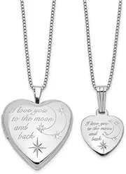 [JewelryWeb] 925 Sterling Silver Rhodium Plated I Love You... 20mm/12mm Heart Locket Pendant Set-Locket Necklace for Women
