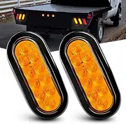 Nilight - TL-08 6 Inch Oval Amber LED Trailer Tail Lights 2PCS 10 LED W/Flush Mount Grommets Plugs IP67 Waterproof Turn Signals Trailer Lights for RV Truck Jeep