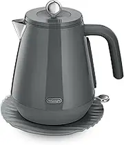 De'Longhi Eclettica Kettle KBY2001G, Classic Style Electric Kettle with Anti Scale Filter, 360° Swivel Base, Cord Storage, Stainless Steel, 1.7 Liters, 2000W, Grey