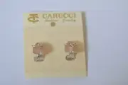 Vintage CARUCCI Flower Pink Lucite Rhinestone Crystal Pierced Earrings