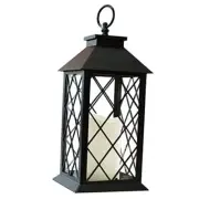 13.5" Black Vintage Candle Lantern with LED Pillar Candle and Timer - IP44